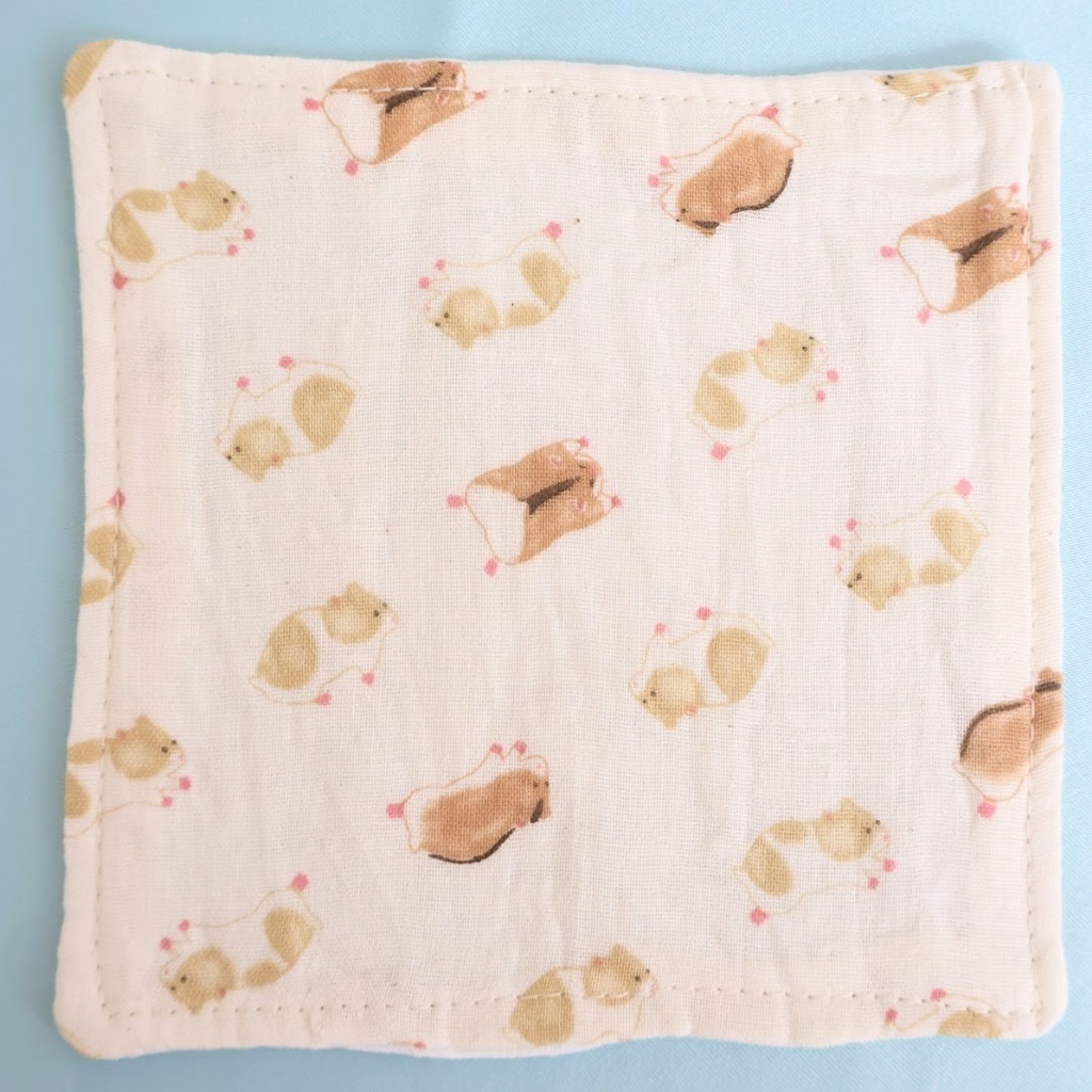 ハムスター柄ダブルガーゼハンカチ ミニサイズ 生成