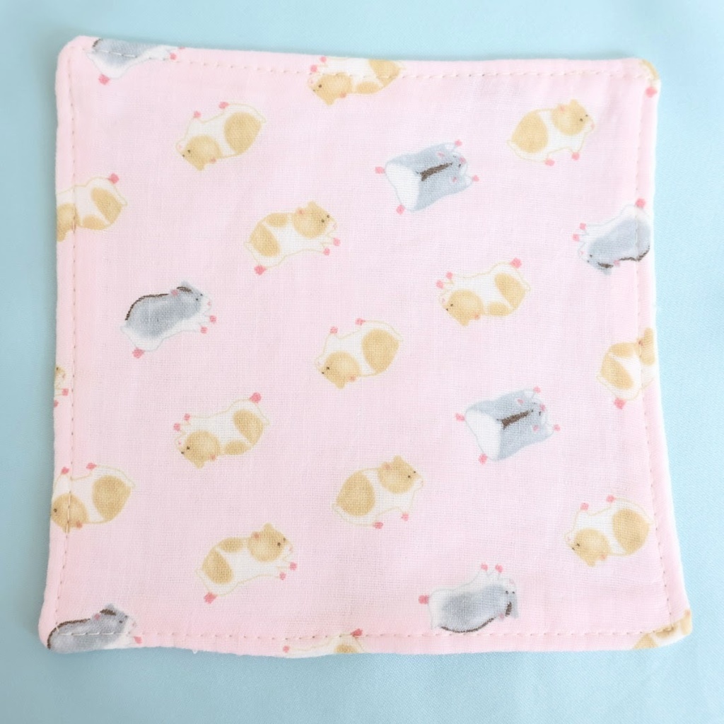 ハムスター柄ダブルガーゼハンカチ ミニサイズ ピンク