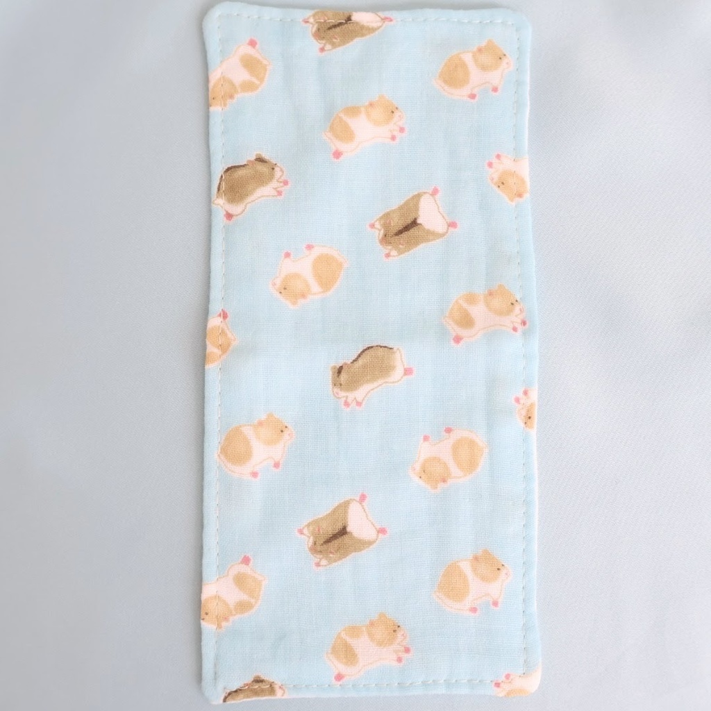 ハムスター柄ダブルガーゼハンカチ ハーフサイズ 青