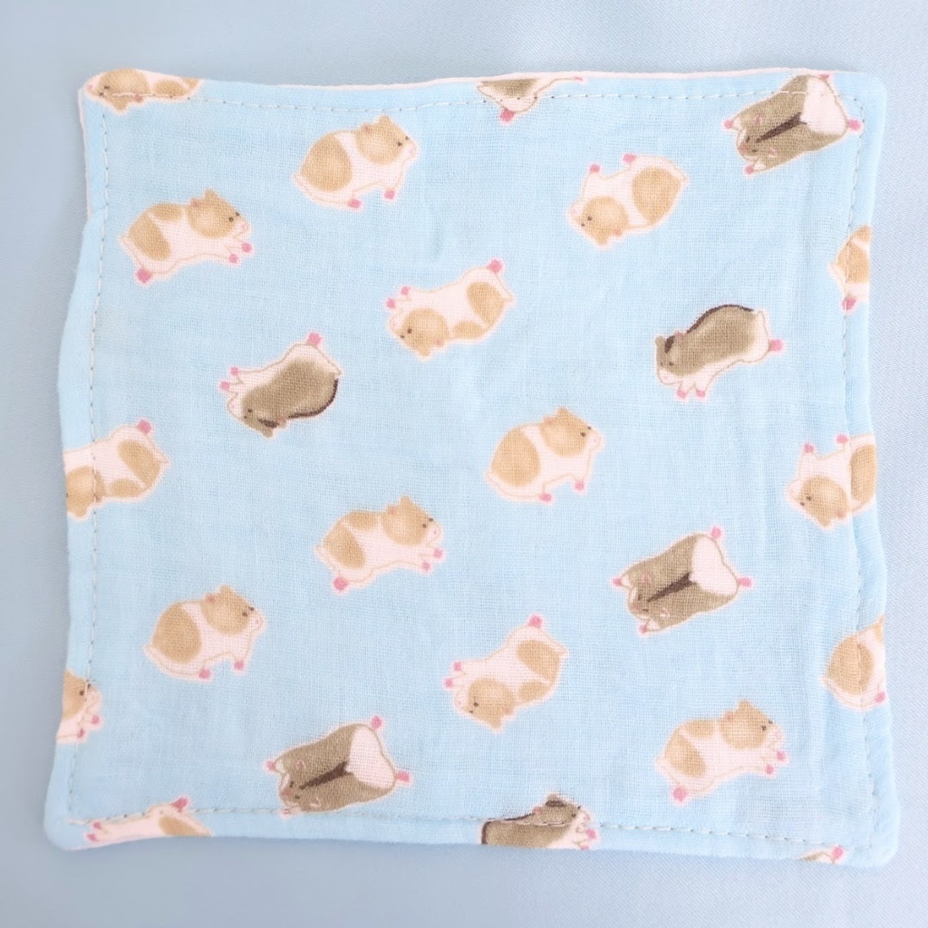 ハムスター柄ダブルガーゼハンカチ ミニサイズ 青