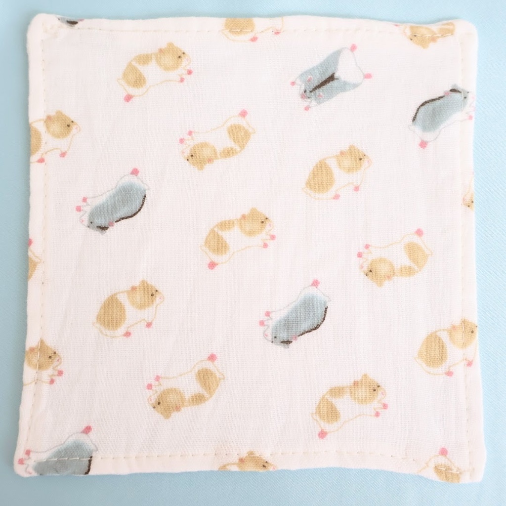 ハムスター柄ダブルガーゼハンカチ ミニサイズ 白