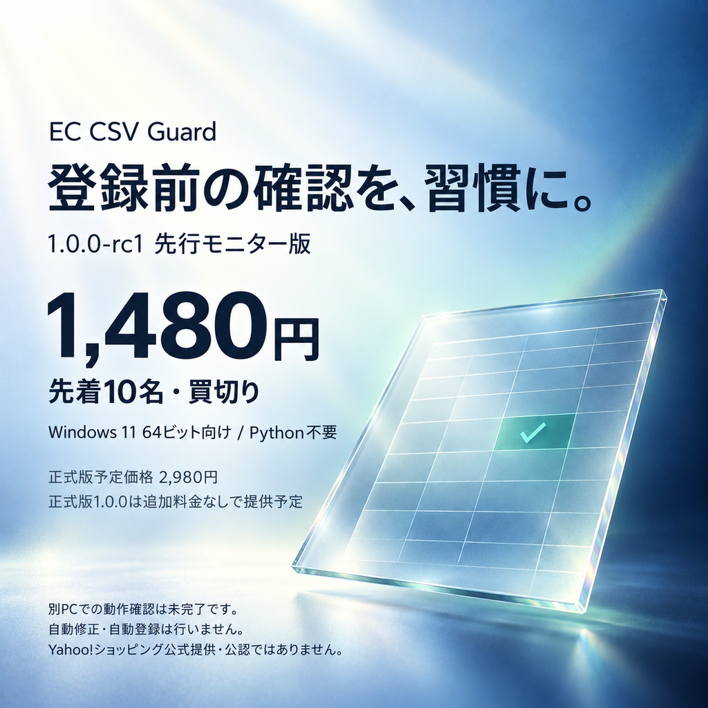 【Windows】Yahoo!ショッピング商品CSVを事前チェック|EC CSV Guard 1.0.0-rc1