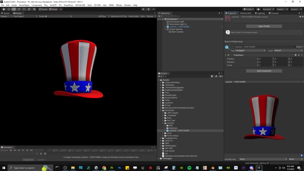 独立記念日の帽子 - 無料の VRChat アセット - 4th of July Hat - Free VRChat Asset