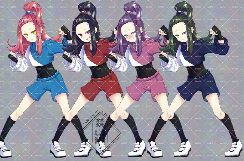 立ち絵素材 前髪をあげた女の子 ファイター