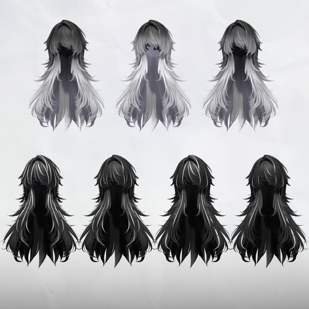 メカクレ堕天ロング_Hair mask gradation&highlights