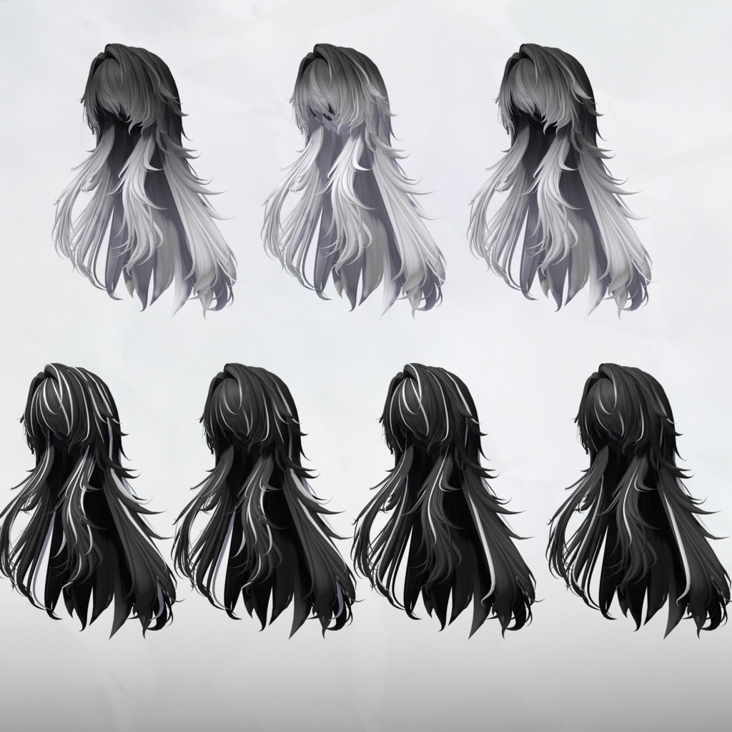 メカクレ堕天ロング_Hair mask gradation&highlights