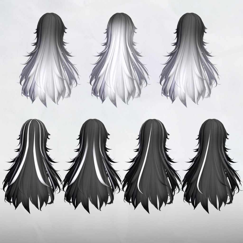 メカクレ堕天ロング_Hair mask gradation&highlights