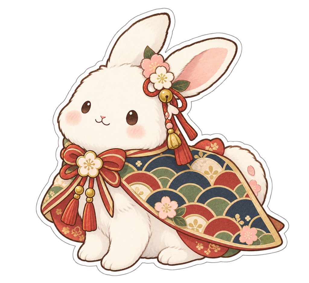 日本の和柄と四季×ゆるかわ動物 デジタルステッカー30枚|Japanese Kawaii Animal Stickers 30 PNG