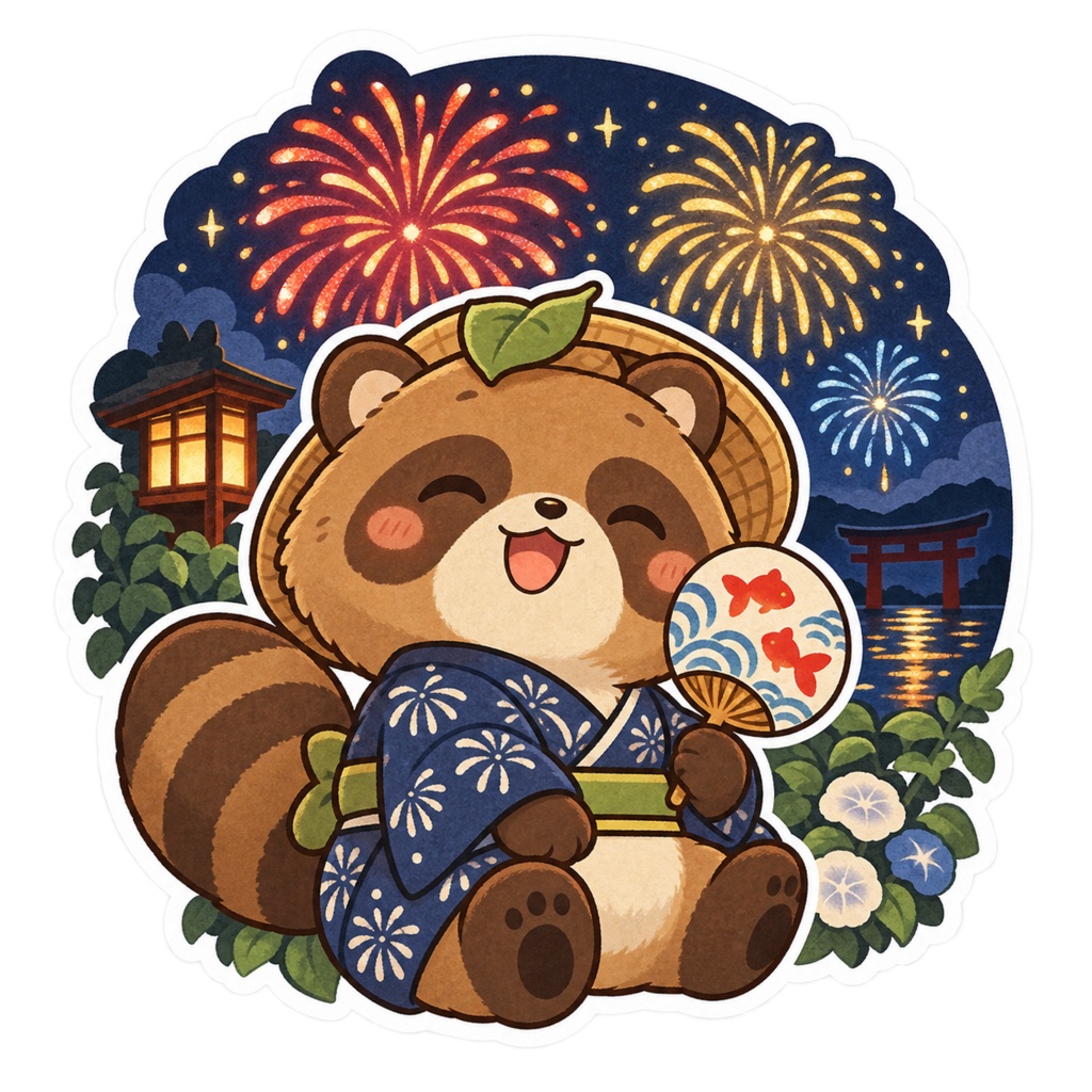 日本の和柄と四季×ゆるかわ動物 デジタルステッカー30枚|Japanese Kawaii Animal Stickers 30 PNG