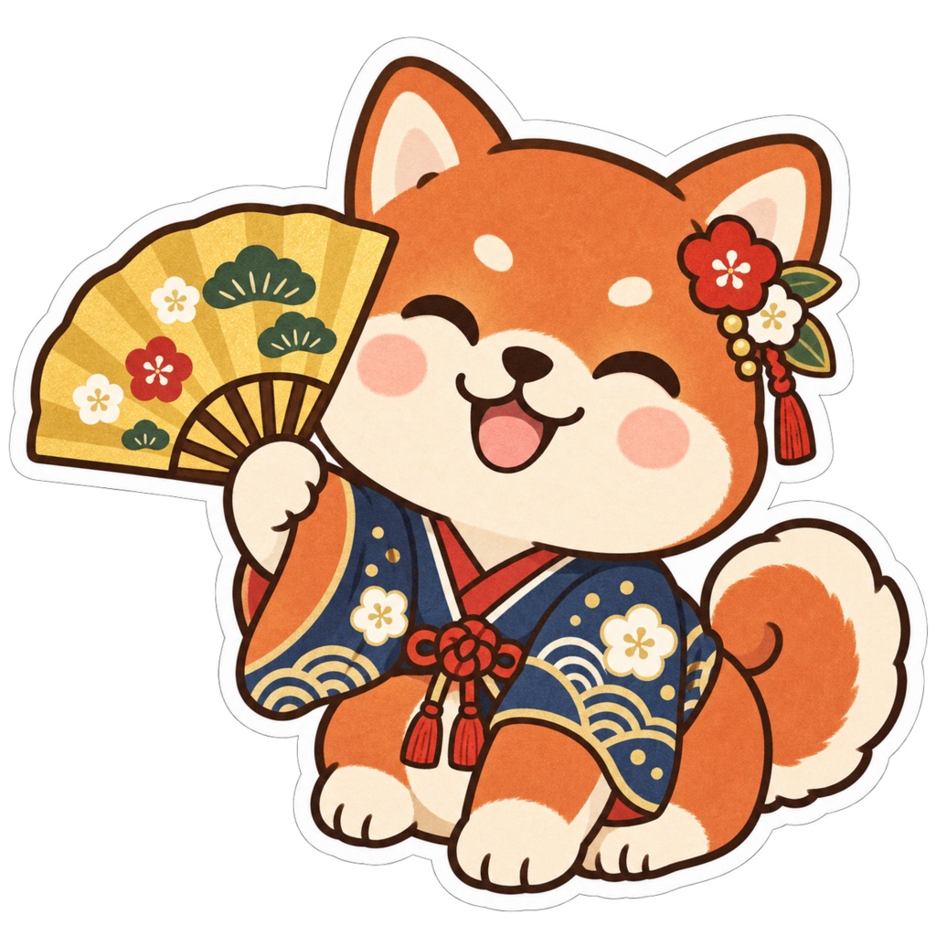 日本の和柄と四季×ゆるかわ動物 デジタルステッカー30枚|Japanese Kawaii Animal Stickers 30 PNG