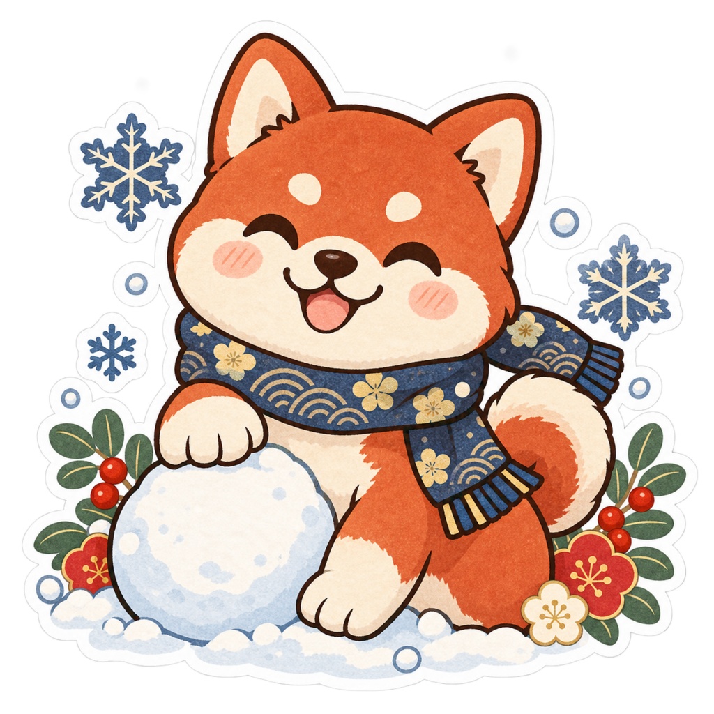 日本の和柄と四季×ゆるかわ動物 デジタルステッカー30枚|Japanese Kawaii Animal Stickers 30 PNG