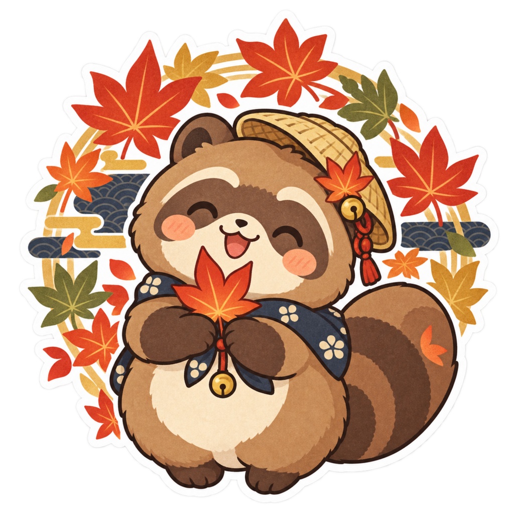 日本の和柄と四季×ゆるかわ動物 デジタルステッカー30枚|Japanese Kawaii Animal Stickers 30 PNG