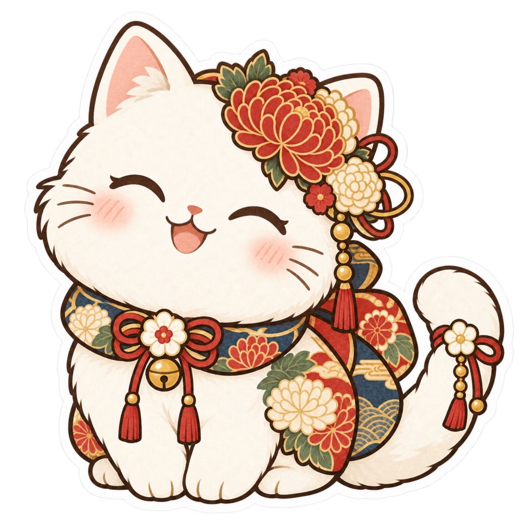 日本の和柄と四季×ゆるかわ動物 デジタルステッカー30枚|Japanese Kawaii Animal Stickers 30 PNG
