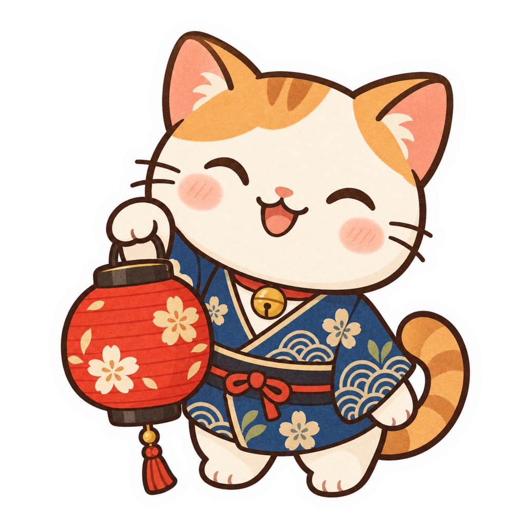 日本の和柄と四季×ゆるかわ動物 デジタルステッカー30枚|Japanese Kawaii Animal Stickers 30 PNG