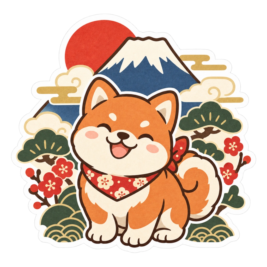 日本の和柄と四季×ゆるかわ動物 デジタルステッカー30枚|Japanese Kawaii Animal Stickers 30 PNG