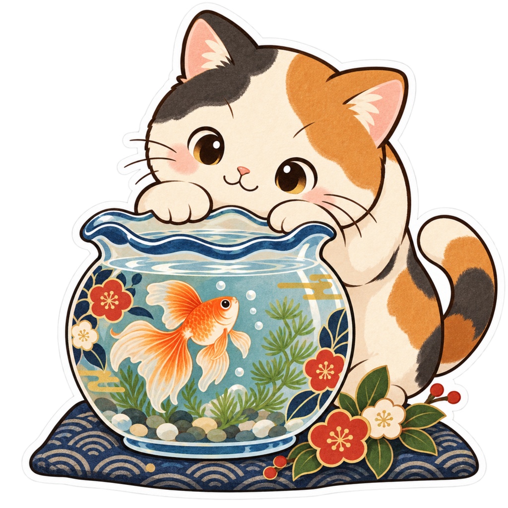 日本の和柄と四季×ゆるかわ動物 デジタルステッカー30枚|Japanese Kawaii Animal Stickers 30 PNG