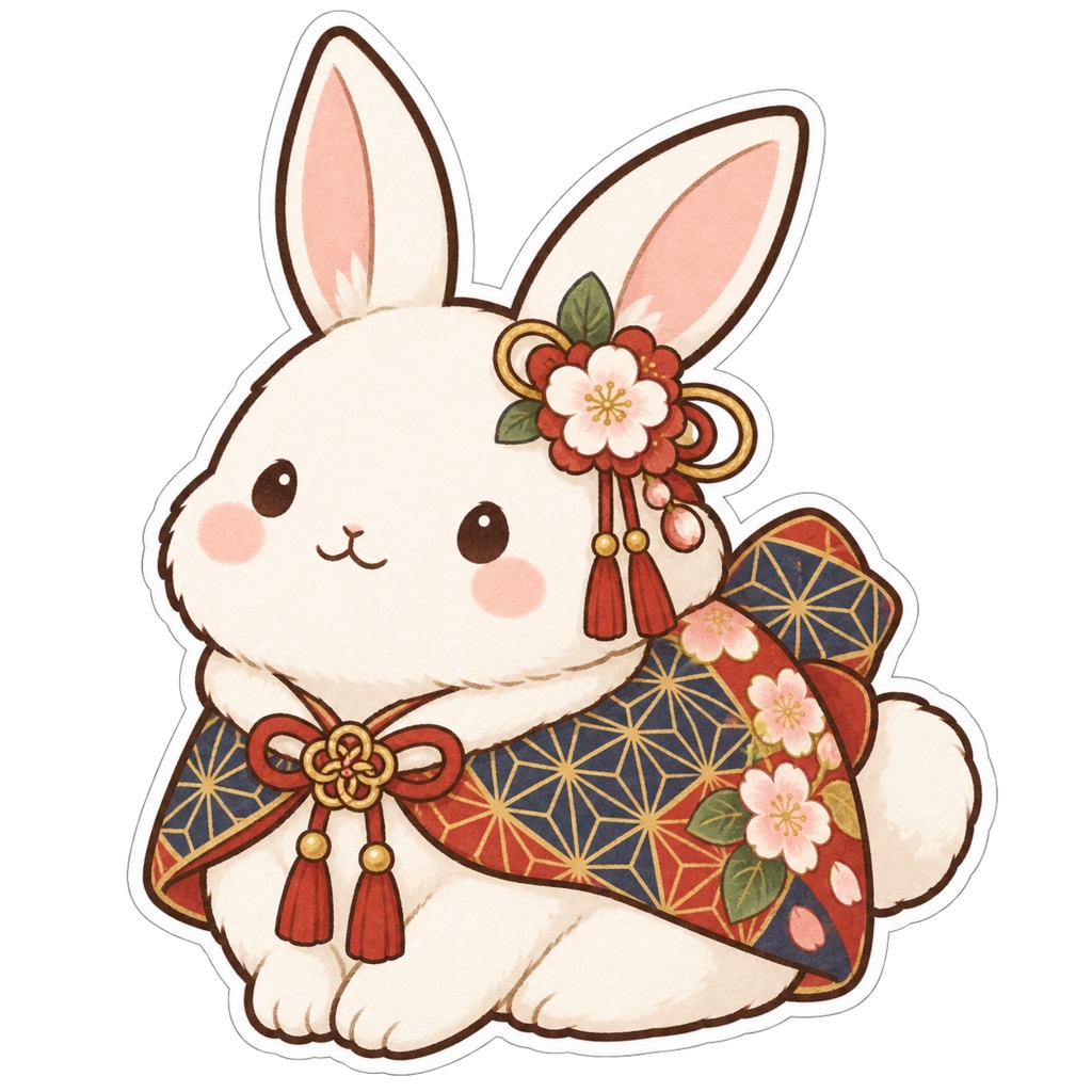 日本の和柄と四季×ゆるかわ動物 デジタルステッカー30枚|Japanese Kawaii Animal Stickers 30 PNG