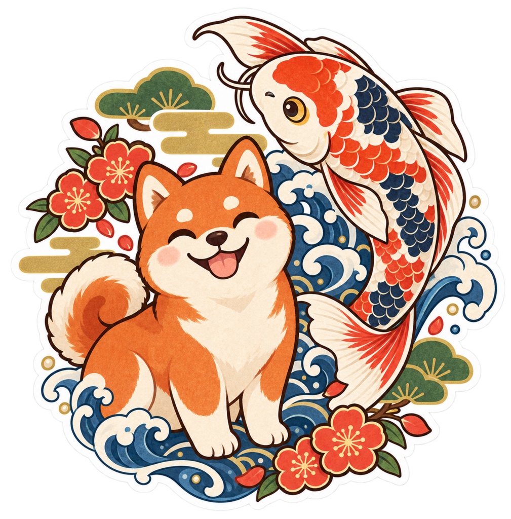 日本の和柄と四季×ゆるかわ動物 デジタルステッカー30枚|Japanese Kawaii Animal Stickers 30 PNG