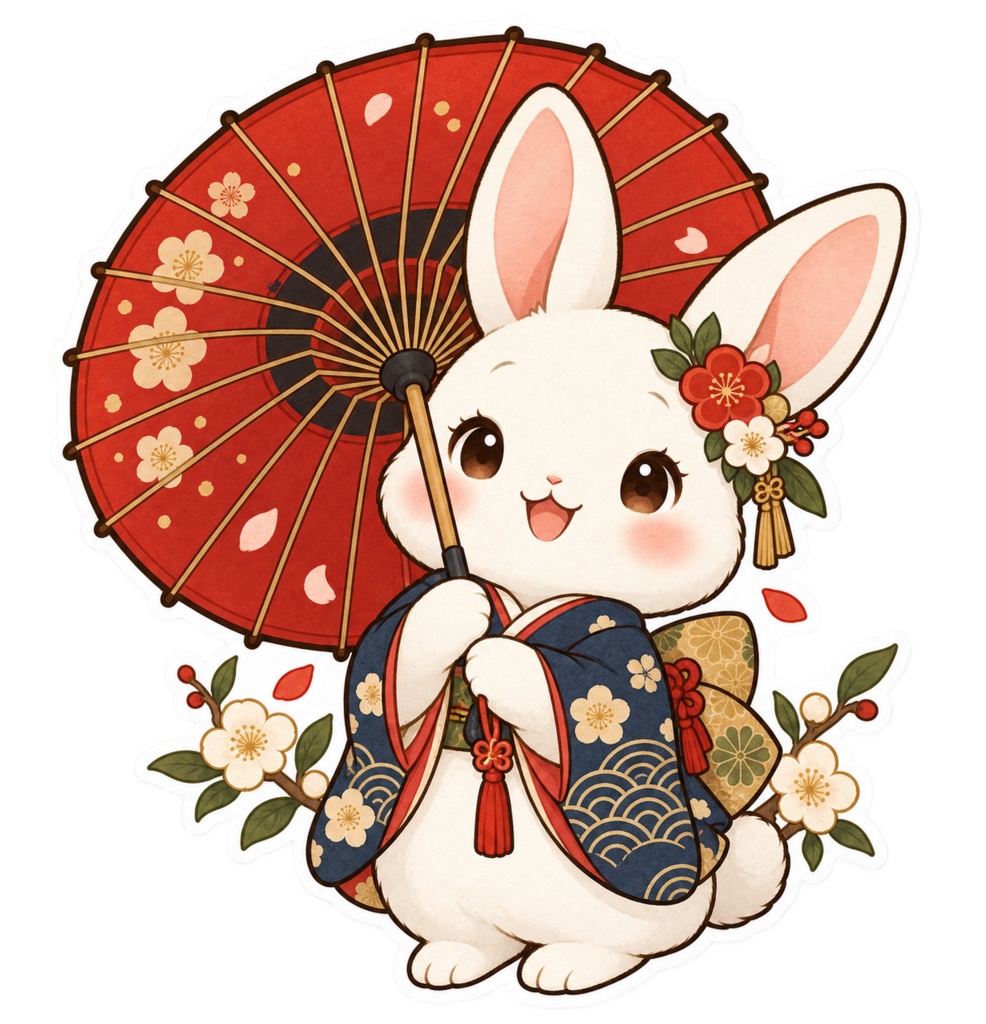 日本の和柄と四季×ゆるかわ動物 デジタルステッカー30枚|Japanese Kawaii Animal Stickers 30 PNG
