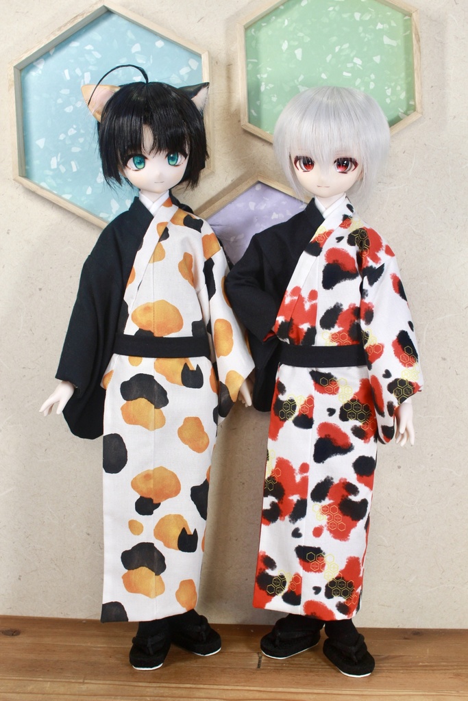【MDD】三毛猫･錦鯉メンズ着物［バイカラー ］