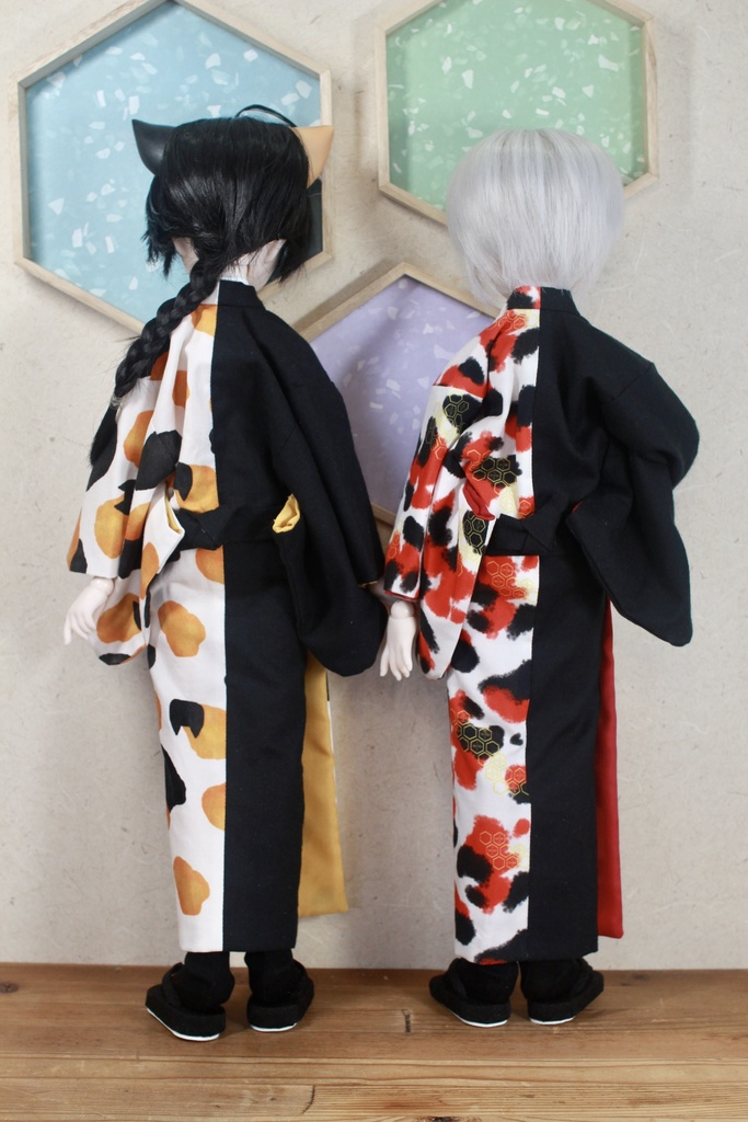 【MDD】三毛猫･錦鯉メンズ着物［バイカラー ］