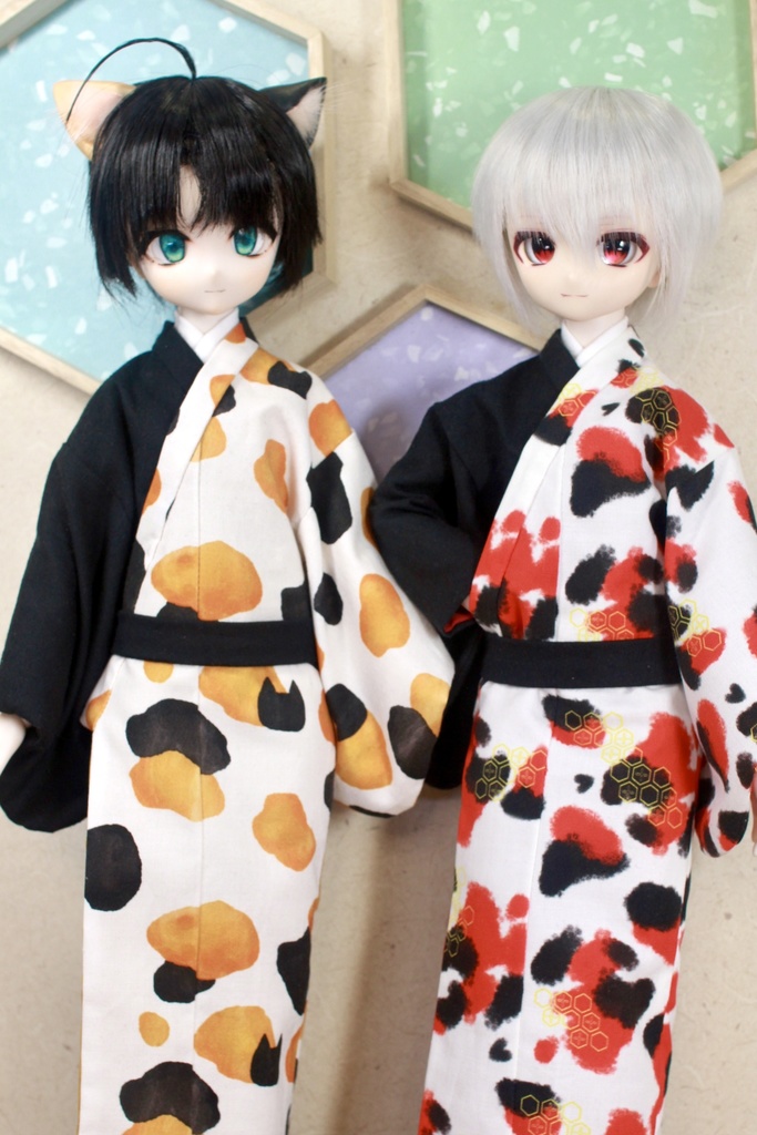 【MDD】三毛猫･錦鯉メンズ着物［バイカラー ］
