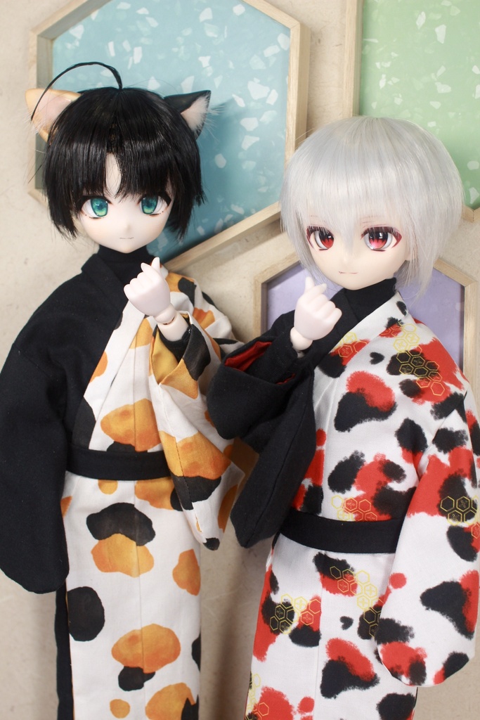 【MDD】三毛猫･錦鯉メンズ着物［バイカラー ］