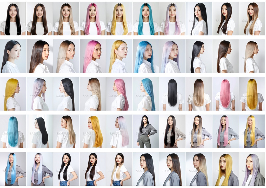AI美容カットモデル写真(ストレートロング)50枚セット(Adobe Firefly生成)