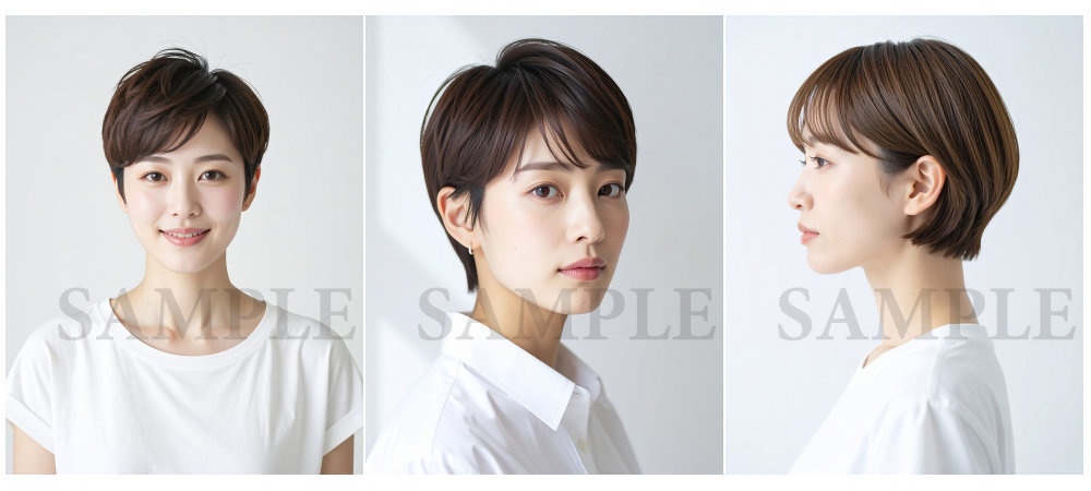 AI美容カットモデル写真(【女性:ショート系_ピクシーカット】)3枚セット(お試し/Adobe Firefly生成)