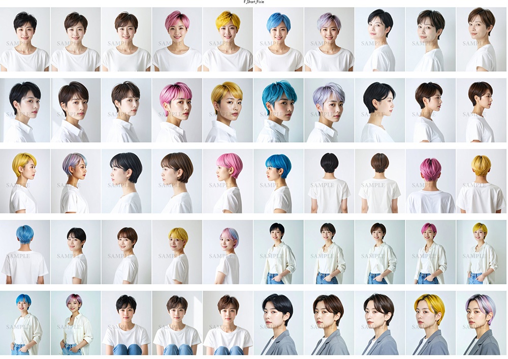 AI美容カットモデル写真(【女性:ショート系_ピクシーカット】)50枚コンプリートセット(Adobe Firefly生成)