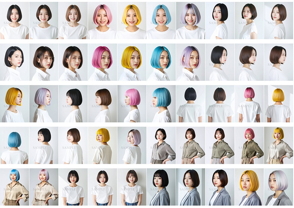 AI美容カットモデル写真(【女性:ボブ系_ミニボブ】)50枚コンプリートセット(Adobe Firefly生成)