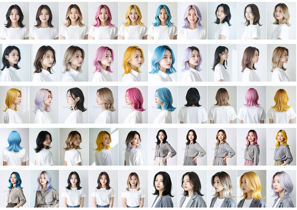 AI美容カットモデル写真(【女性:ミディアム系(肩-鎖骨)_レイヤーミディ】)50枚コンプリートセット(Adobe Firefly生成)