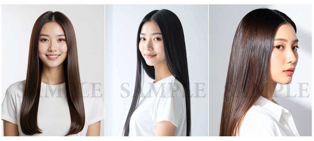 AI美容カットモデル写真(【女性:ロング系_ストレートロング】)3枚セット(お試し/Adobe Firefly生成)