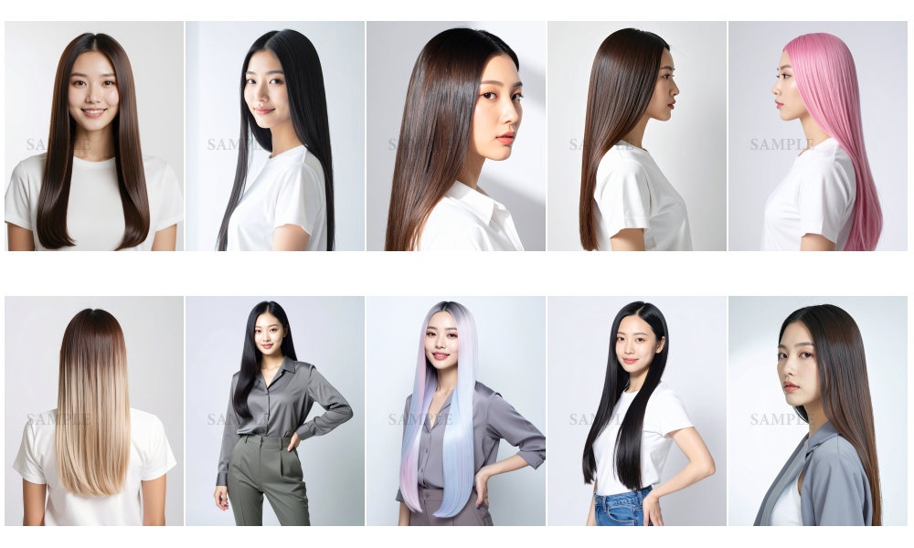 AI美容カットモデル写真(【女性:ロング系_ストレートロング】)10枚セット(厳選版/Adobe Firefly生成)