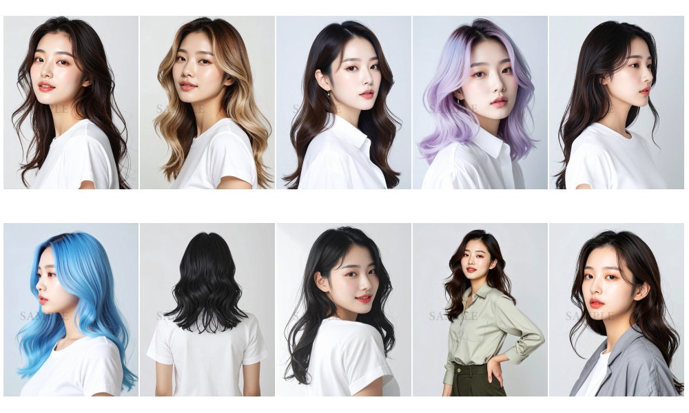 AI美容カットモデル写真(【韓国人女性:セミロング系(鎖骨-胸上)_ゆるふわミディ】)10枚セット(厳選版/Adobe Firefly生成)
