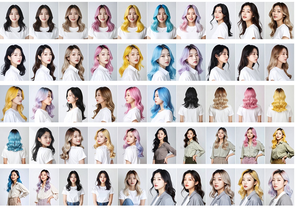 AI美容カットモデル写真(【韓国人女性:セミロング系(鎖骨-胸上)_ゆるふわミディ】)50枚コンプリートセット(Adobe Firefly生成)