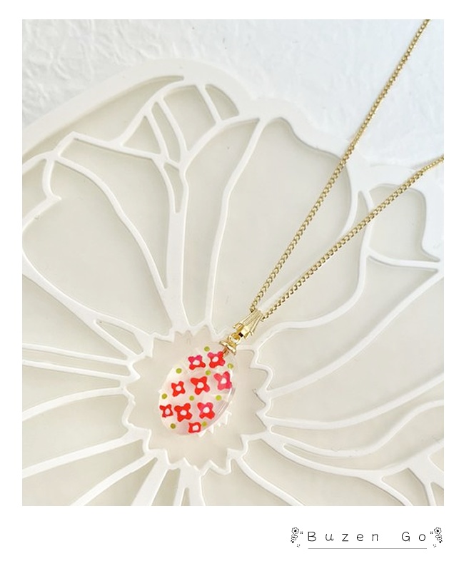 江イメージ手描きレトロ風花柄ペンダント