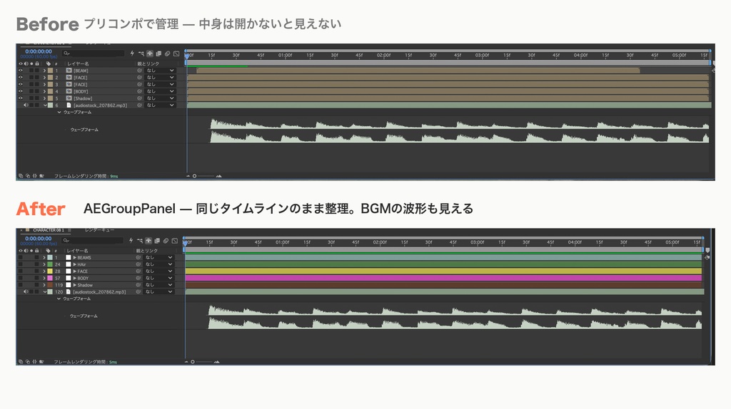 AEGroupPanel — プリコンポ不要のレイヤーグルーピング【After Effects / Mac専用】