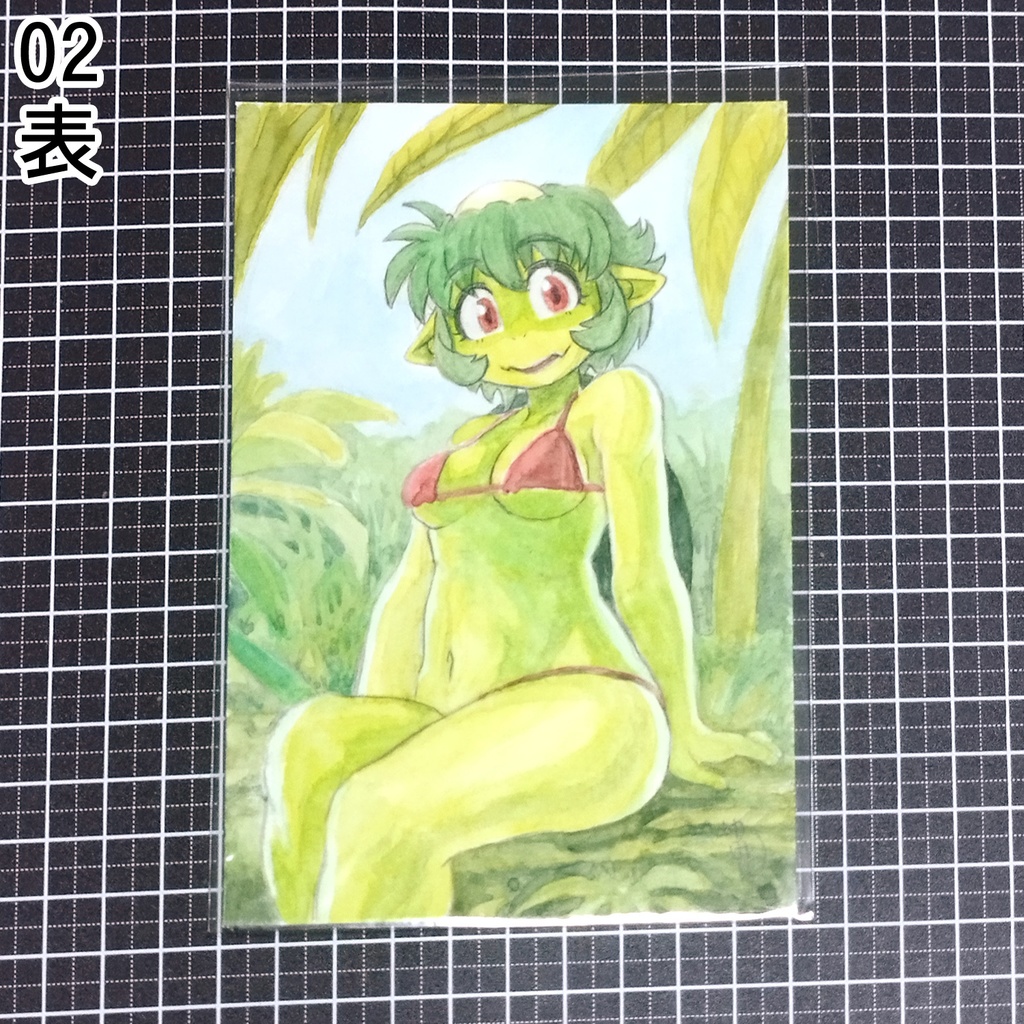 河童ちゃんハガキサイズ原画「河童ちゃん in MidSummer」