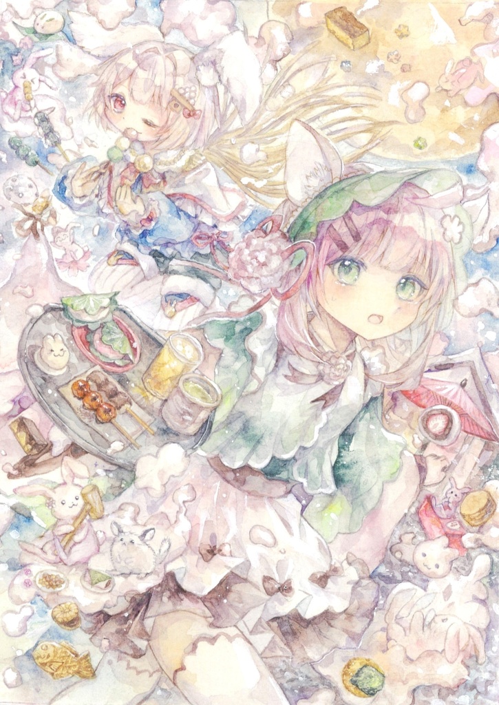 額装作品「和菓子パーティ」