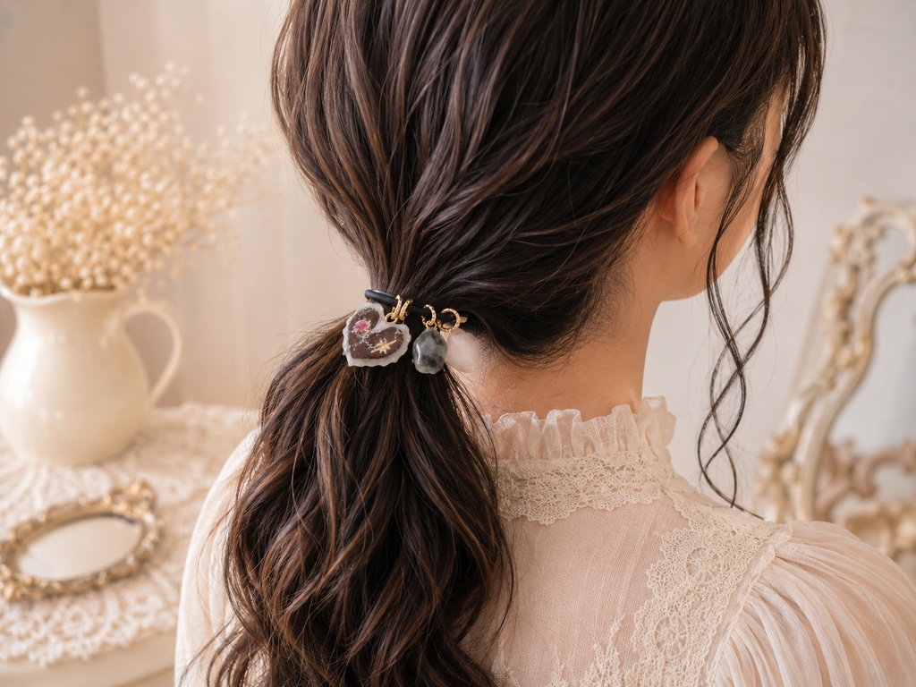 星灯りに咲く小さな想い*レジンのハートヘアゴムB