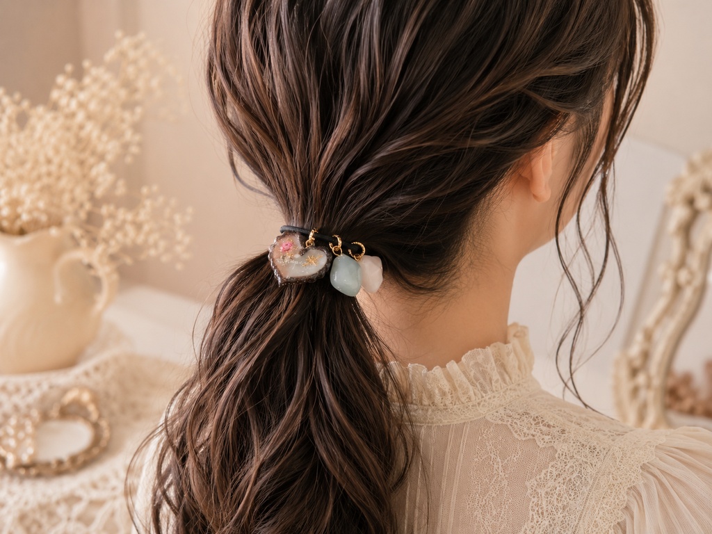 星灯りに咲く小さな想い*レジンのハートヘアゴムB