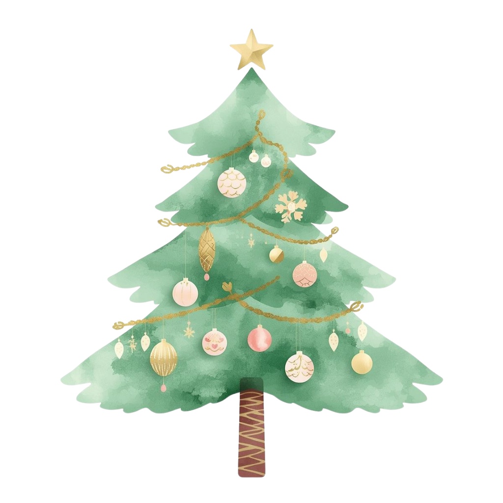 クリスマスパステルカラークリップアート7点セット PNG(背景透過)