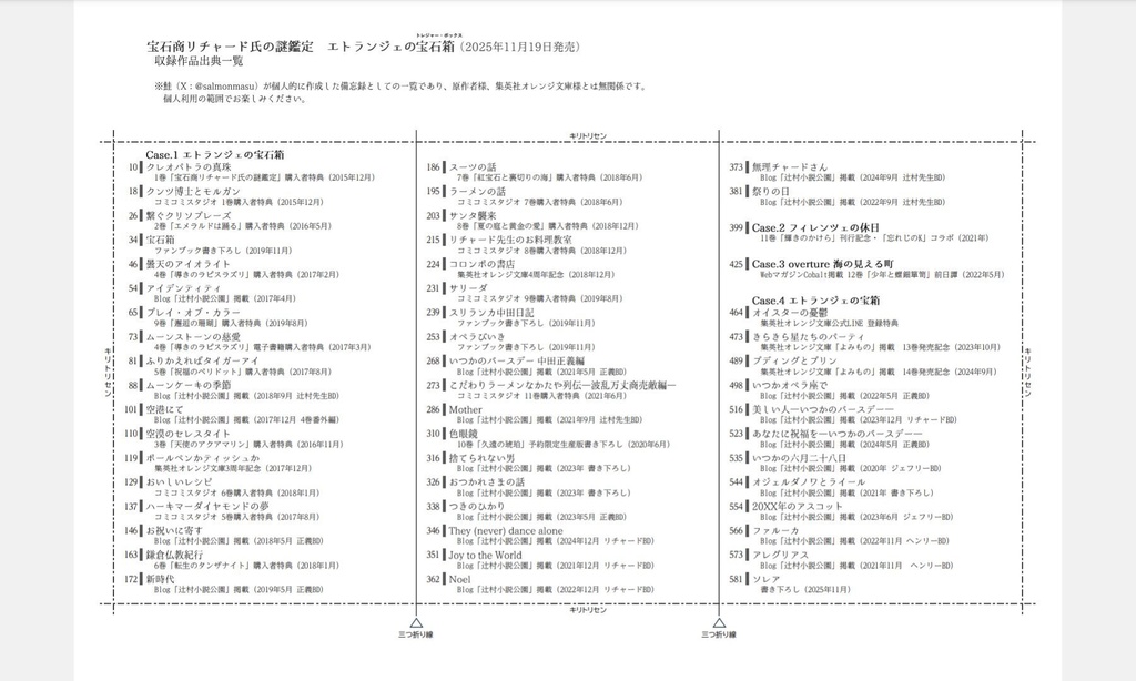 短編集 出典一覧（改訂版）