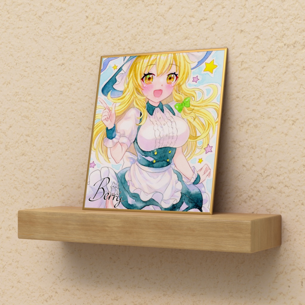 透明水彩イラスト 東方 霧雨魔理沙 複製ミニ色紙(サイン入り)