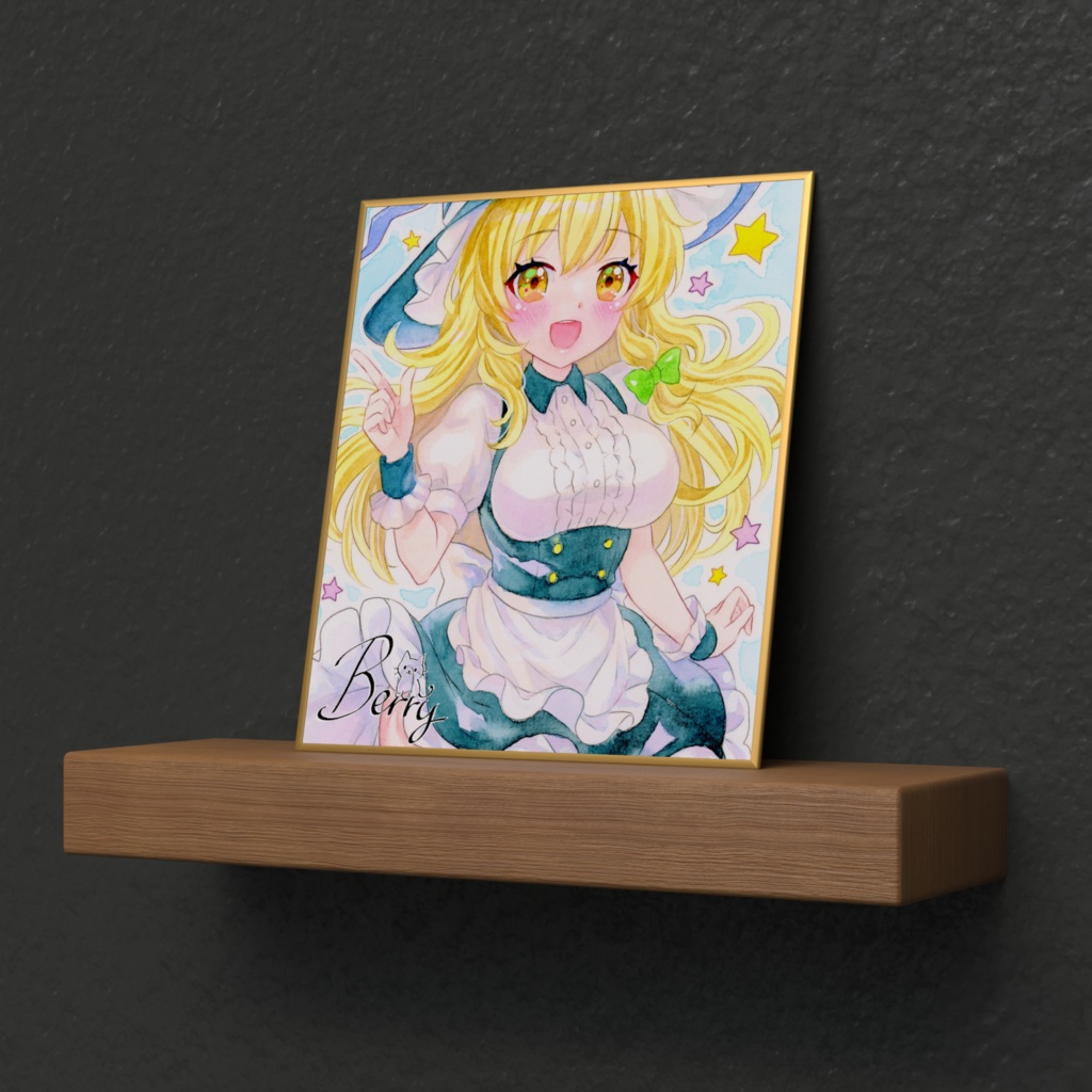 透明水彩イラスト 東方 霧雨魔理沙 複製ミニ色紙(サイン入り)