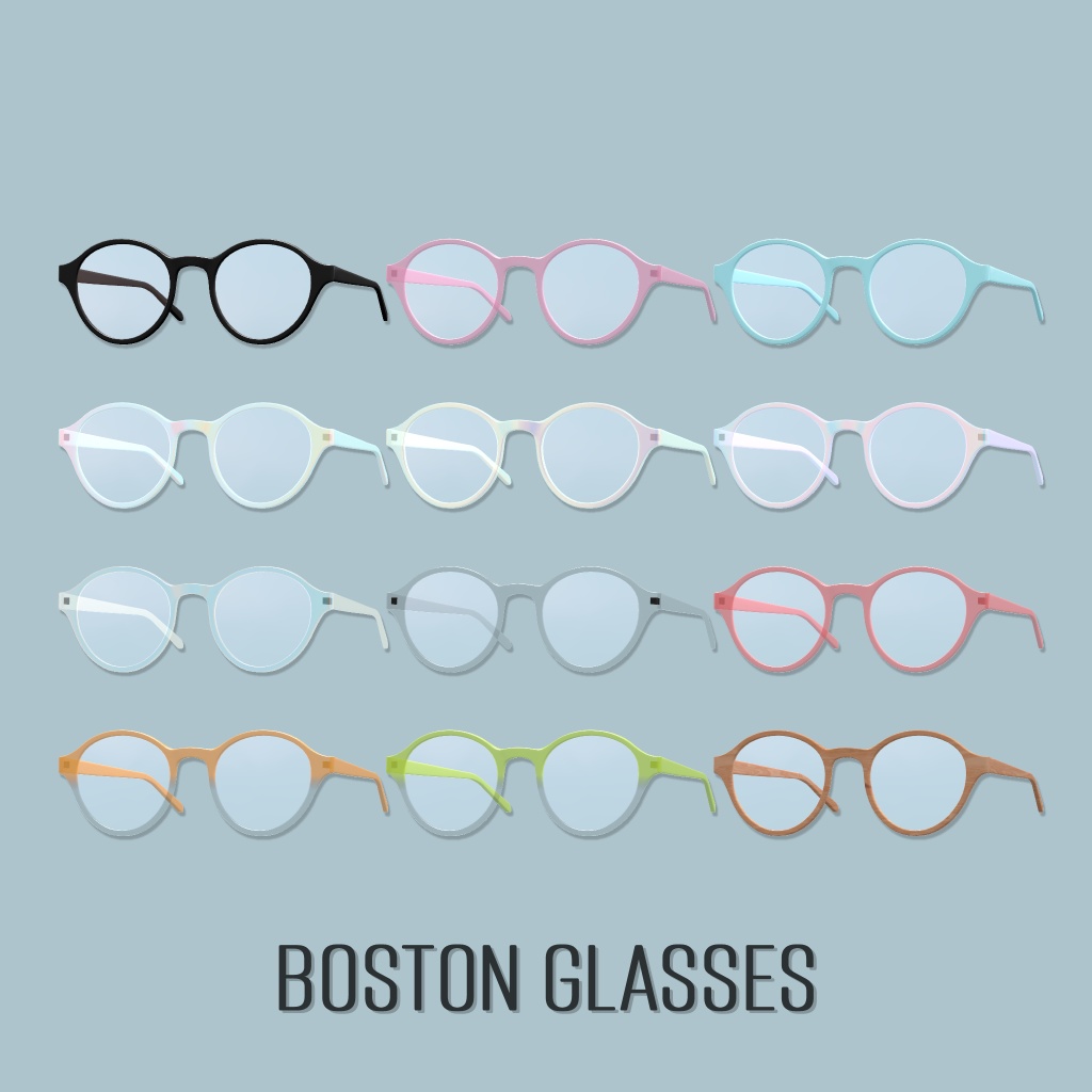ボストンメガネ/Boston Glasses 計55種【ホログラフィック/クリアカラー/単色/グラデーション/木目】