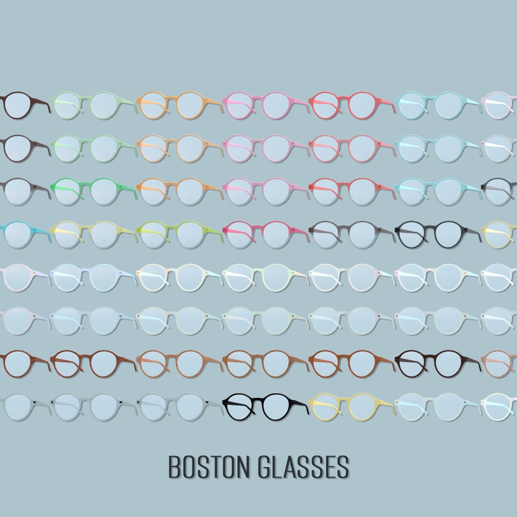 ボストンメガネ/Boston Glasses 計55種【ホログラフィック/クリアカラー/単色/グラデーション/木目】