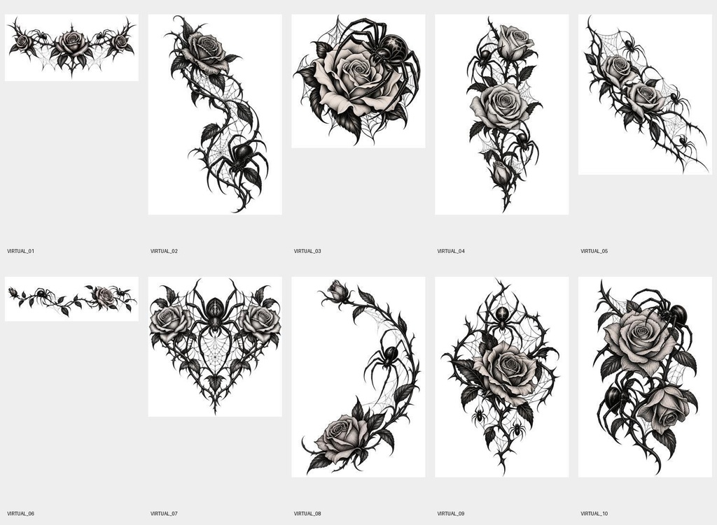 【アバター用・透過PNG】薔薇と蜘蛛｜ゴシックタトゥー素材10種