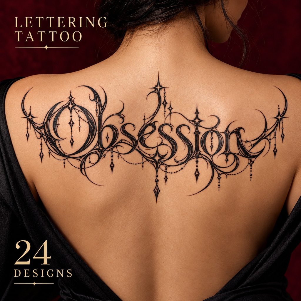 【実タトゥー参考用】LETTERING TATTOO｜8単語×3書体・24種｜白背景PNG